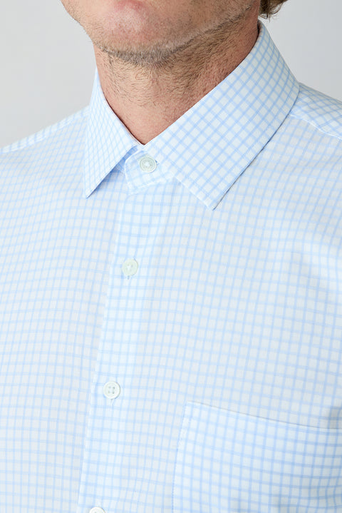 Light Blue Long Sleeve Regular Fit Cotton Plaid Shirt