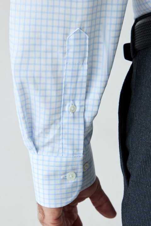 Light Blue Long Sleeve Regular Fit Cotton Plaid Shirt