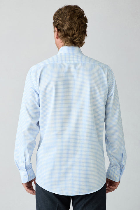 Light Blue Long Sleeve Regular Fit Cotton Plaid Shirt