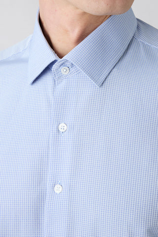Koyu Mavi Uzun Kol Slim Fit Pamuklu Armürlü Gömlek