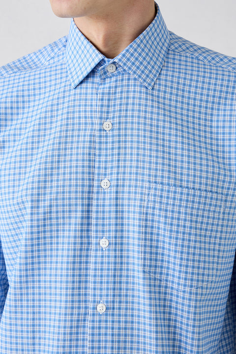 Blue Long Sleeve Regular Fit Pocketed Plaid Cotton Easy Iron Shirt