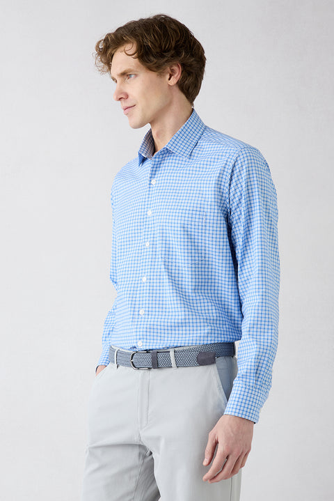 Blue Long Sleeve Regular Fit Pocketed Plaid Cotton Easy Iron Shirt