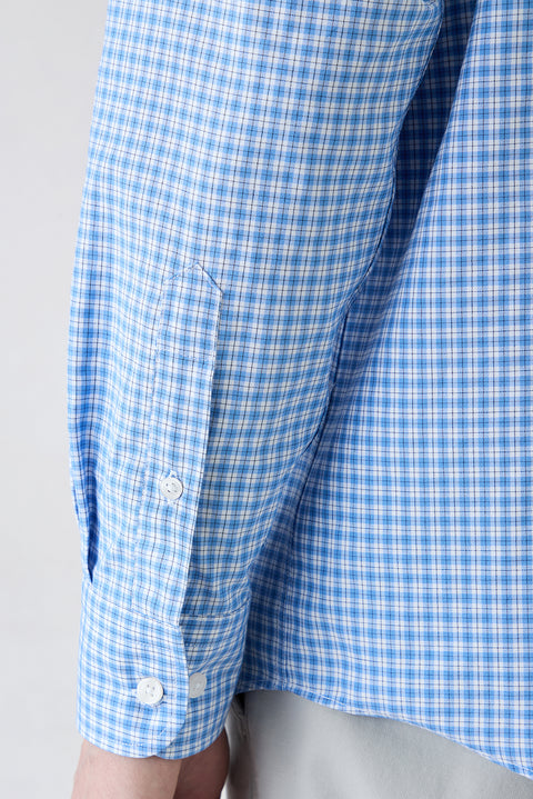 Blue Long Sleeve Regular Fit Pocketed Plaid Cotton Easy Iron Shirt