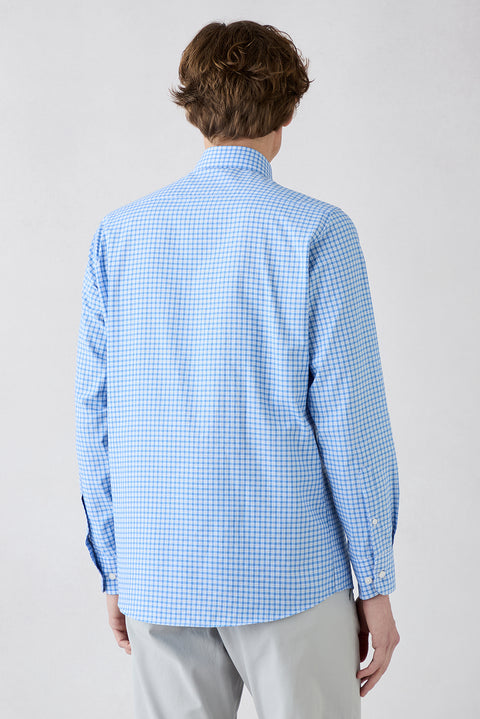 Blue Long Sleeve Regular Fit Pocketed Plaid Cotton Easy Iron Shirt