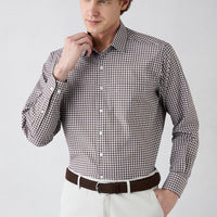 Medium Brown Long Sleeve Regular Fit Plaid Cotton Easy-Iron Shirt