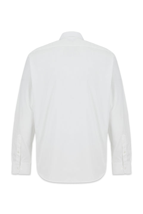 White Long Sleeve Regular Fit Classic Collar Patterned Pocketed 100% Cotton Shirt