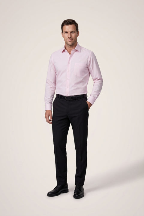Dusty Pink Long Sleeve Regular Fit Classic Collar Patterned Pocket 100% Cotton Shirt