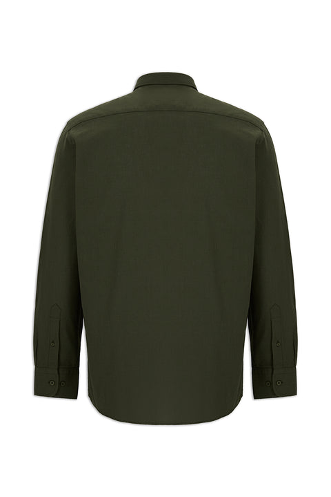 Military Khaki Long Sleeve Regular Fit Button-Down Collar Sports Breathable Cotton Linen Look Shirt