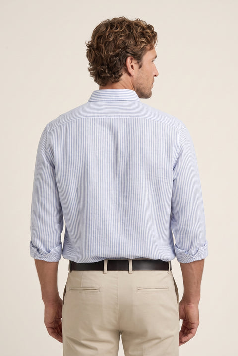 Blue Long Sleeve Regular Fit Striped Shirt