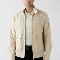 Stone Stand-Up Collar Snap-Button Pocket Zippered Cotton Seasonal Jacket