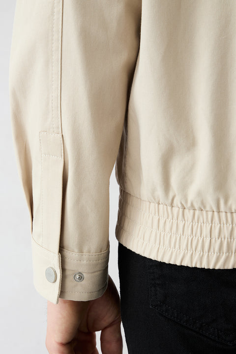 Stone Stand-Up Collar Snap-Button Pocket Zippered Cotton Seasonal Jacket