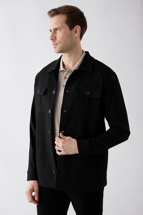 Patterned Seasonal Jacket / Coat with Black Buttons and Pockets