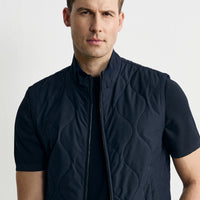 Mid Navy Stand Collar Pocketed Zippered Quilted Sport Vest