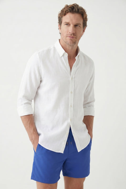 Saxe Blue Drawstring Waist Pocketed Swim Shorts