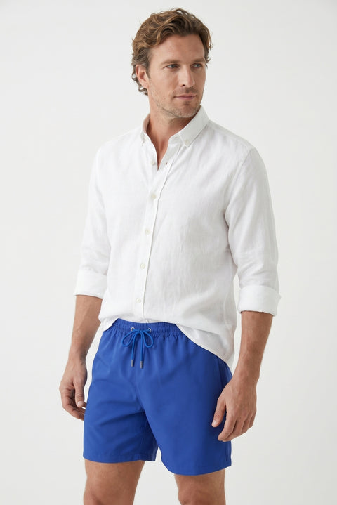 Saxe Blue Drawstring Waist Pocketed Swim Shorts