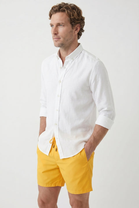 Yellow Drawstring Pocketed Swim Shorts