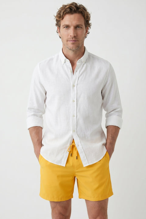 Yellow Drawstring Pocketed Swim Shorts