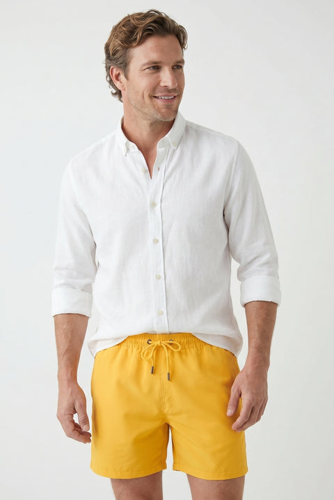 Yellow Drawstring Pocketed Swim Shorts