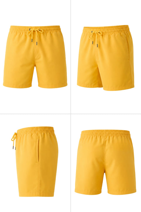 Yellow Drawstring Pocketed Swim Shorts