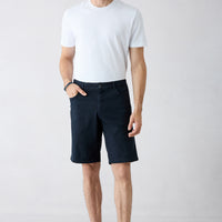 Dark Navy Regular Fit Standard Cut Plain Cotton 5-Pocket Bermuda Shorts