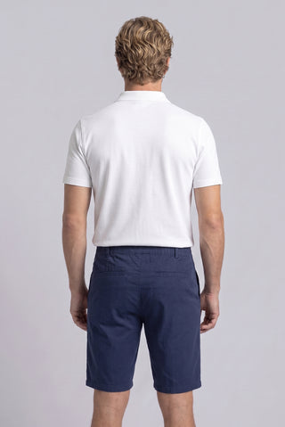 Koyu Lacivert Regular Fit Standart Kesim Çizgili Beli Lastikli Cepli Bermuda Şort
