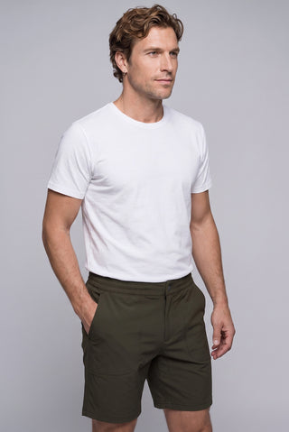 Orta Haki Techno-Line Regular Fit Çıtçıtlı Beli Lastikli Örme Esnek Sweat Şort