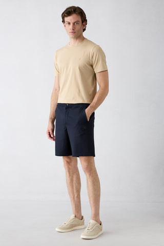 Koyu Lacivert Techno-Line Regular Fit Çıtçıtlı Beli Lastikli Örme Esnek Sweat Şort