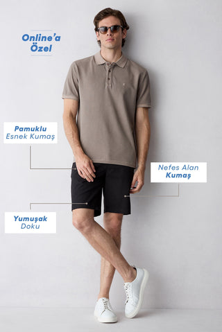 Siyah Regular Fit Standart Kesim Yan Cepli Pamuklu Bermuda Şort
