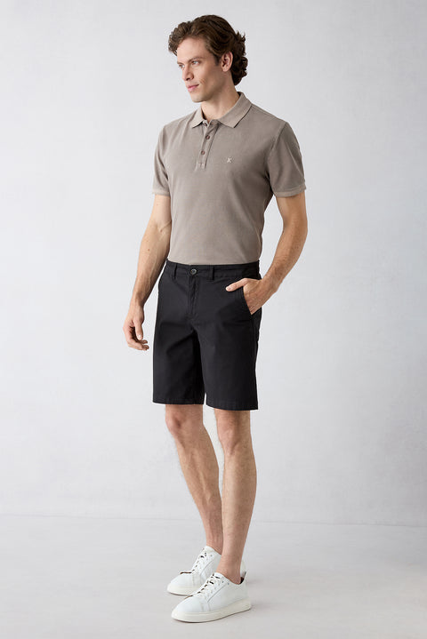 Black Regular Fit Standard Cut Side Pocket Cotton Bermuda Shorts