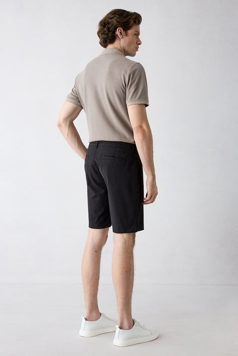 Black Regular Fit Standard Cut Side Pocket Cotton Bermuda Shorts