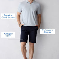 Medium Navy Regular Fit Standard Cut Side Pocket Cotton Bermuda Shorts