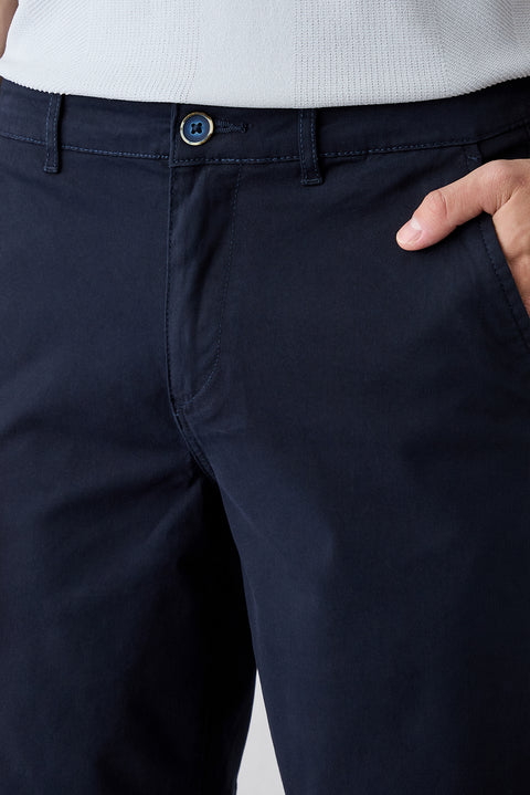 Medium Navy Regular Fit Standard Cut Side Pocket Cotton Bermuda Shorts