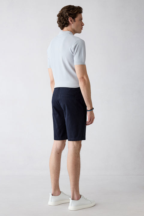 Medium Navy Regular Fit Standard Cut Side Pocket Cotton Bermuda Shorts