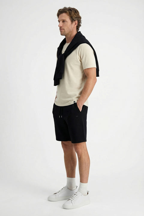 Black Elasticated Waist Drawstring Pockets Jersey Fabric Cotton Sport Sweat Shorts