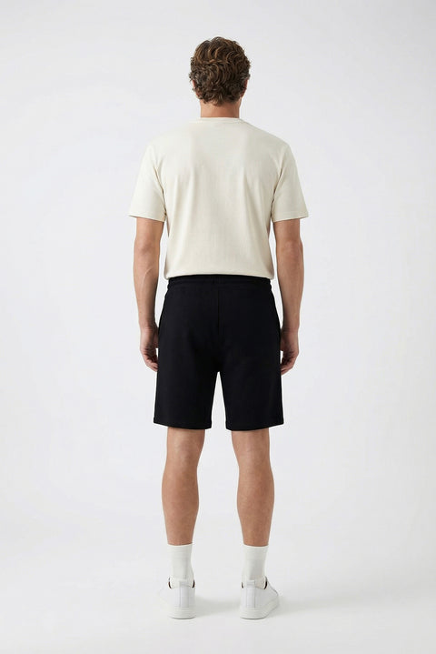 Black Elasticated Waist Drawstring Pockets Jersey Fabric Cotton Sport Sweat Shorts