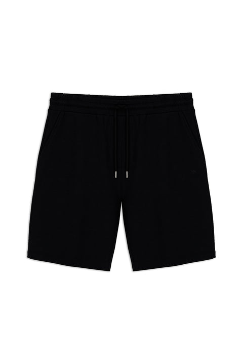 Black Elasticated Waist Drawstring Pockets Jersey Fabric Cotton Sport Sweat Shorts