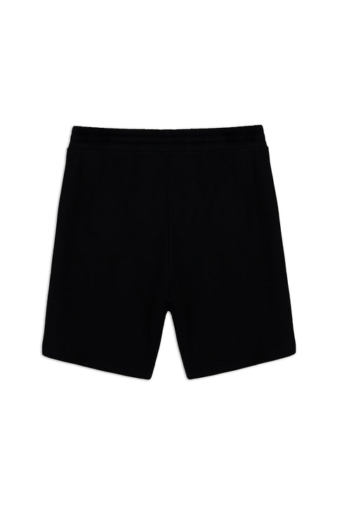 Black Elasticated Waist Drawstring Pockets Jersey Fabric Cotton Sport Sweat Shorts