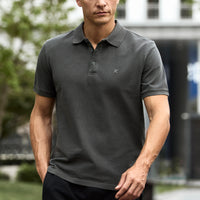 Dark Anthracite Regular Fit Buttoned Polo Neck Embroidered 100% Cotton T-Shirt