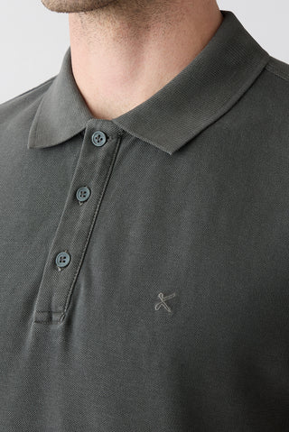 Koyu Antrasit Regular Fit Düğmeli Polo Yaka Nakışlı %100 Pamuk Tişört