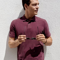 Koyu Bordo Regular Fit Çıtçıtlı Polo Yaka Ribana Detaylı Lyocell Karışımlı Tişört