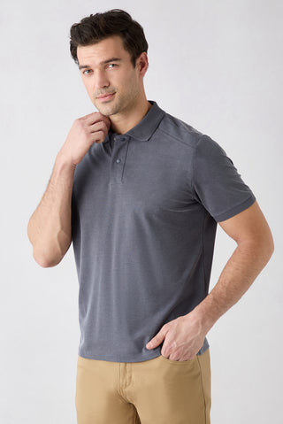 Orta Antrasit Regular Fit Çıtçıtlı Polo Yaka Ribana Detaylı Lyocell Karışımlı Örme Tişört
