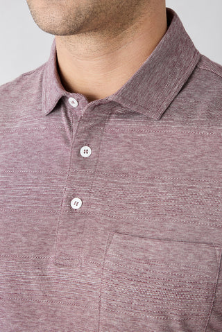Koyu Bordo Regular Fit Düğmeli Polo Yaka Cepli Desenli %100 Pamuk Nefes Alabilen Merserize Tişört