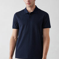 Koyu Lacivert Regular Fit Desenli Düğmeli Polo Yaka Örme Tişört