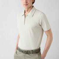 Light Grey Regular Fit 100% Cotton Zippered Polo Neck T-shirt