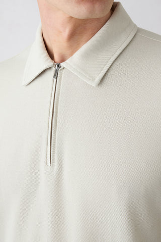 Açık Gri Regular Fit Pamuk Fermuarlı Polo Yaka Tişört