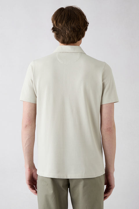 Light Grey Regular Fit 100% Cotton Zippered Polo Neck T-shirt