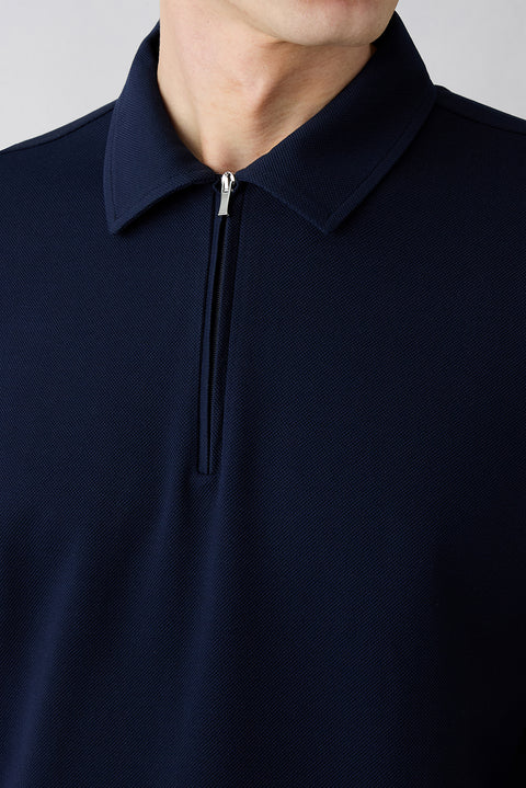 Dark Navy Regular Fit 100% Cotton Zippered Polo Shirt