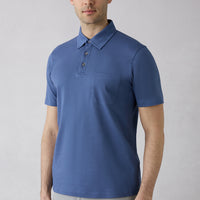 Indigo Regular Fit Cotton Buttoned Pocket Polo Neck T-Shirt