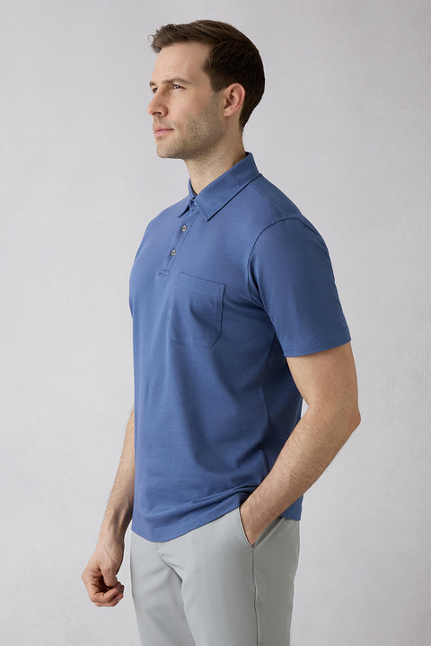 Indigo Regular Fit Cotton Buttoned Pocket Polo Neck T-Shirt