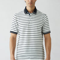 Beyaz Çizgili Regular Fit Düğmeli Polo Yaka Tişört